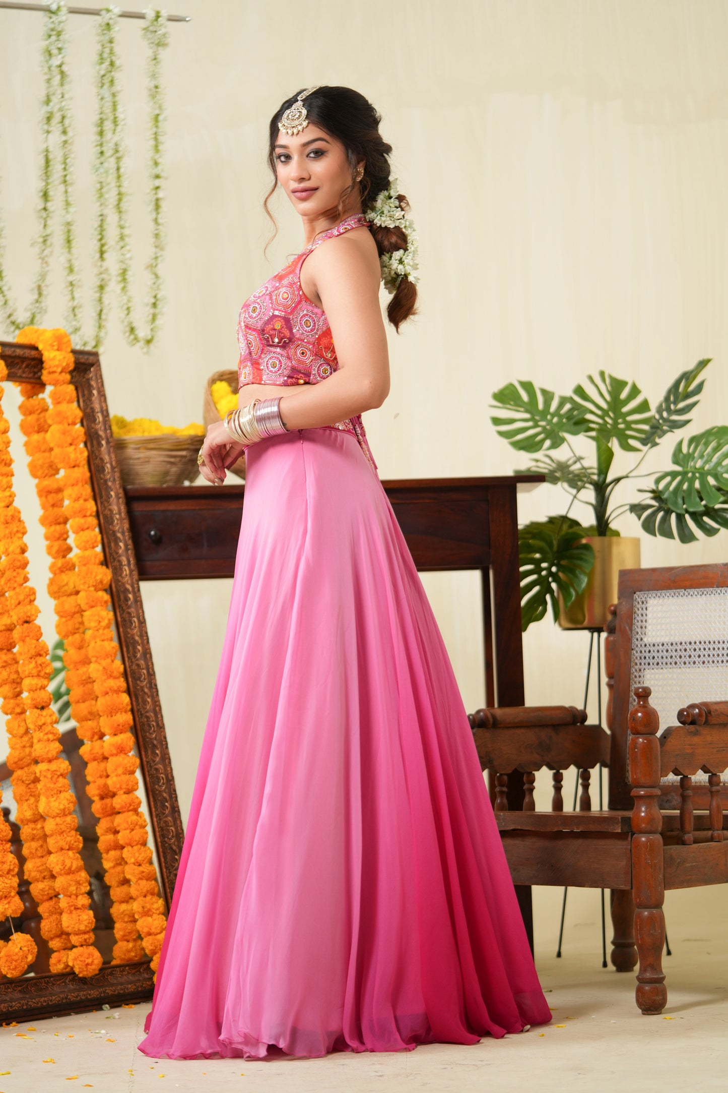 Persian Rose Pink Skirt Set