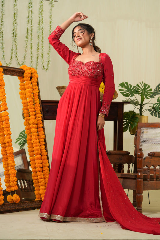 Ruby Red Anarkali Suit set