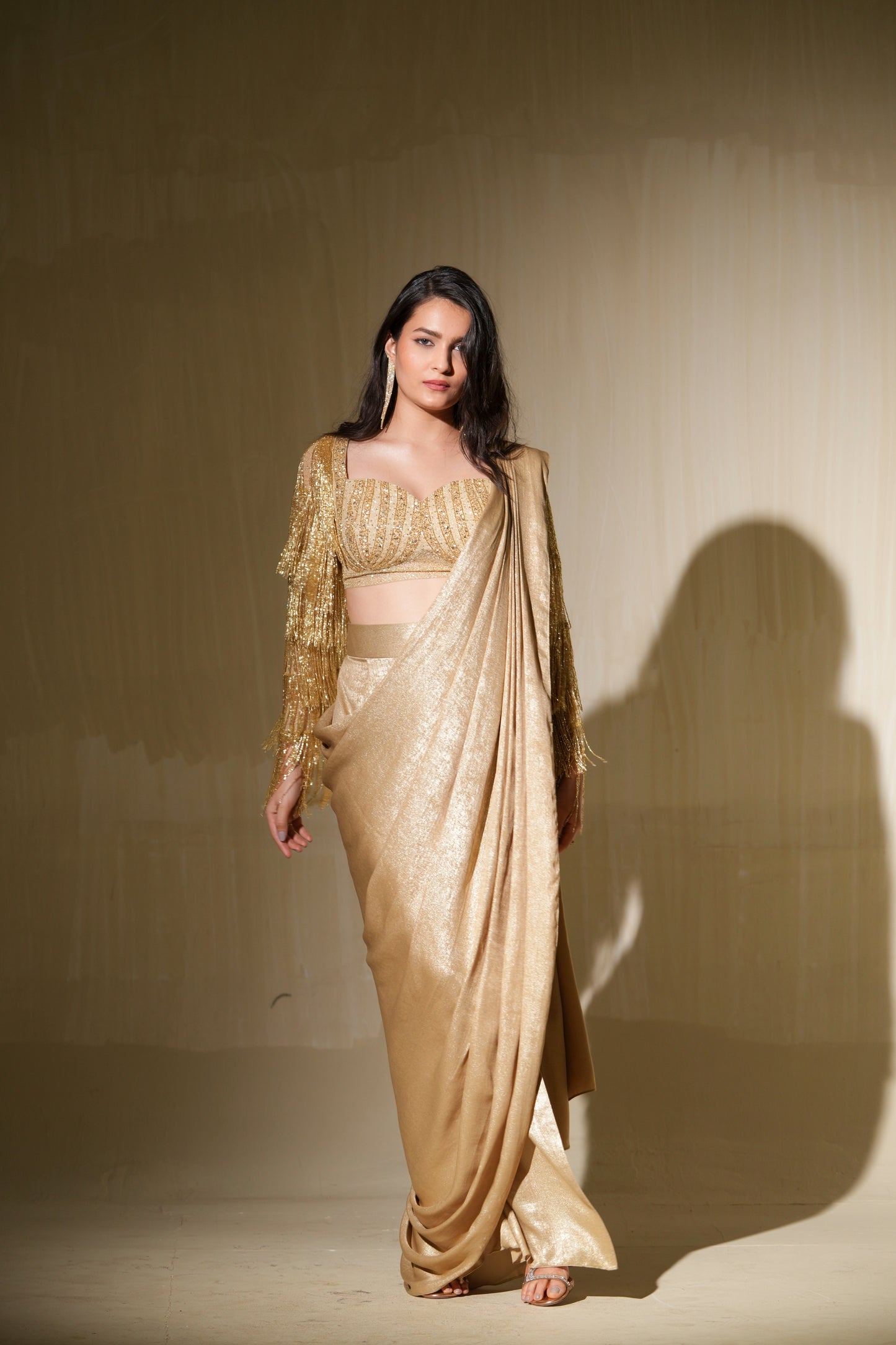 Champange Gold drape saree