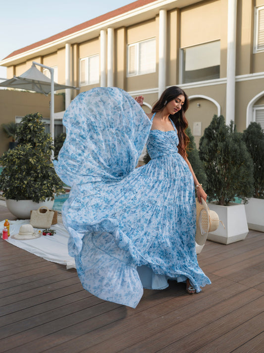 Powder Blue Floral Maxi Dress