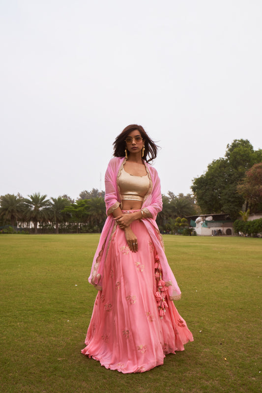 Golden peach lehenga set