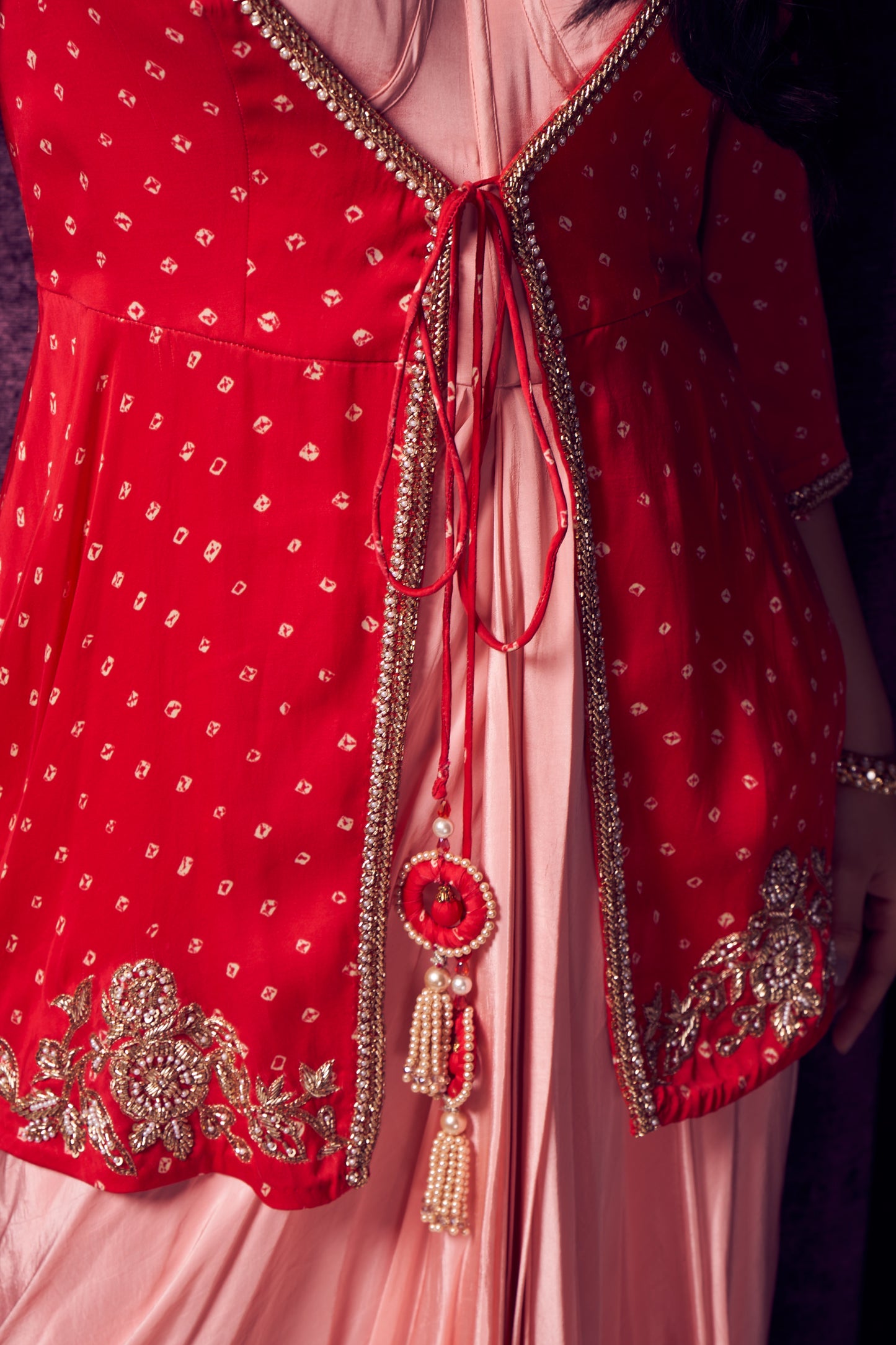 Pink & Red Bhandhani Jacket dress
