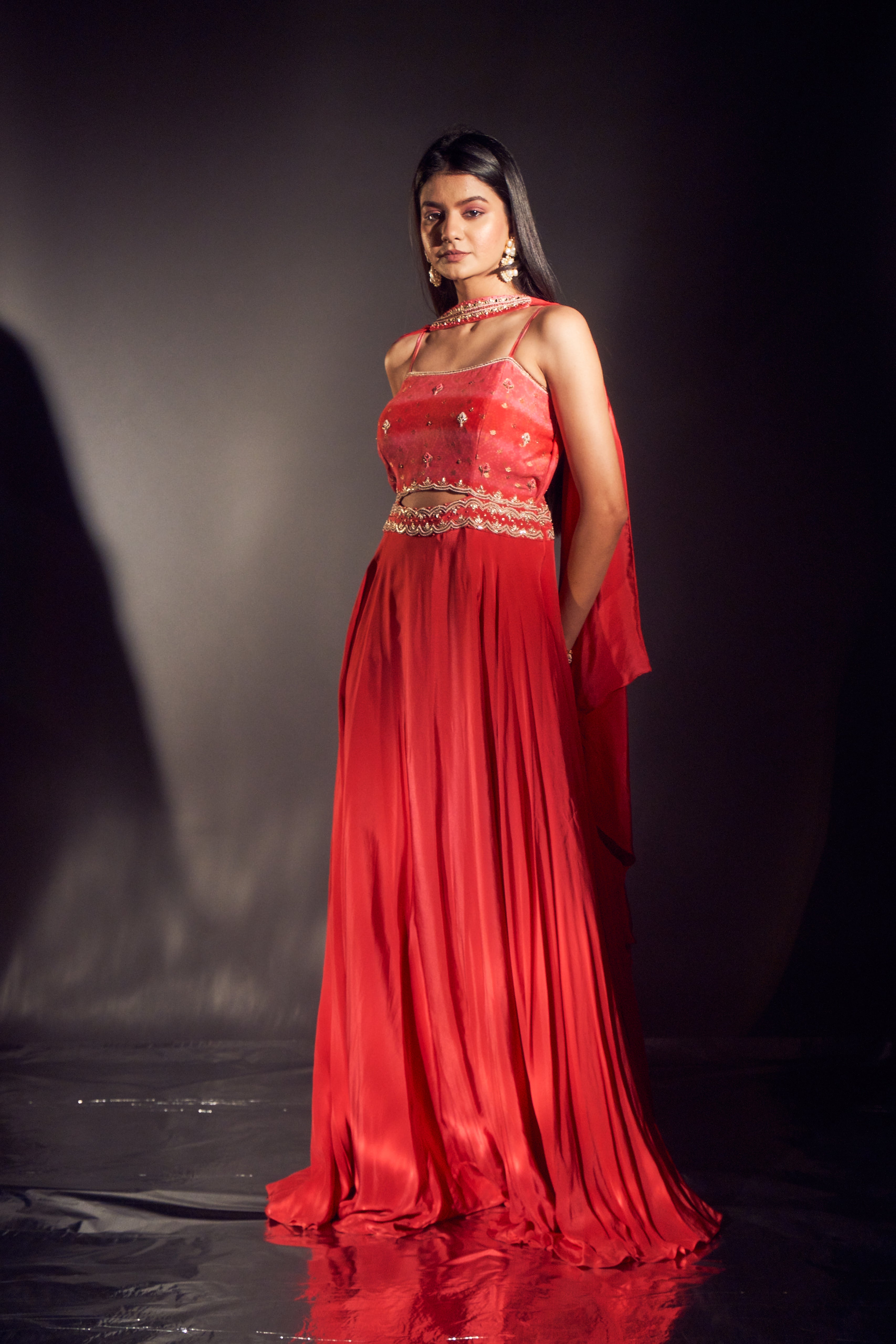 Modal Silk Shaded Bandhani Red Dupatta - Byhand I Indian Ethnic Wear Online  I Sustainable Fashion I Handmade Clothes