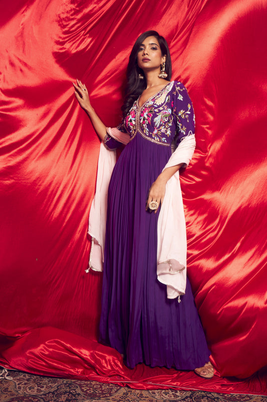 Purple Bandhani Anarkali Suit