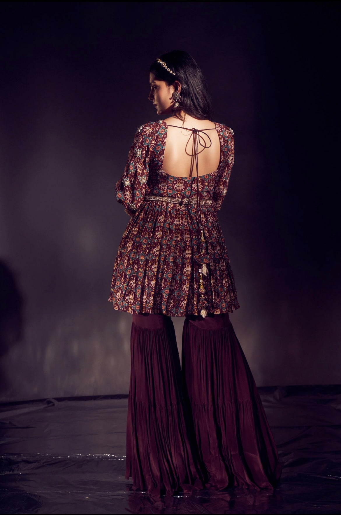 Elephant Print Marsala Colour Sharara Set