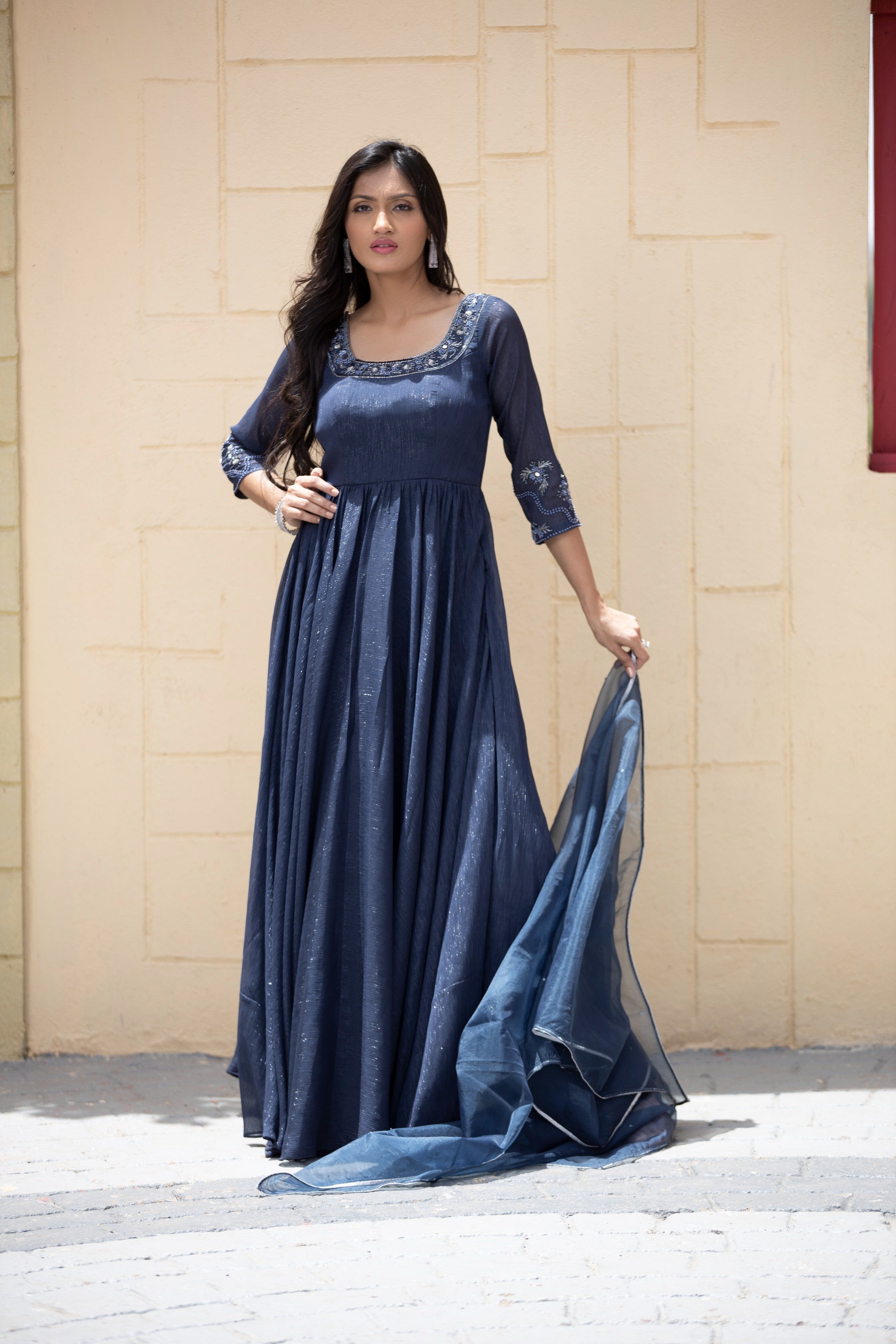 Designer Navy Blue Anarkali Long Gown Suits Pakistani Reception Wear Suit  Readymade Anarkali Dress Heavy Embroidered Slit Cut Salwar Kameez - Etsy