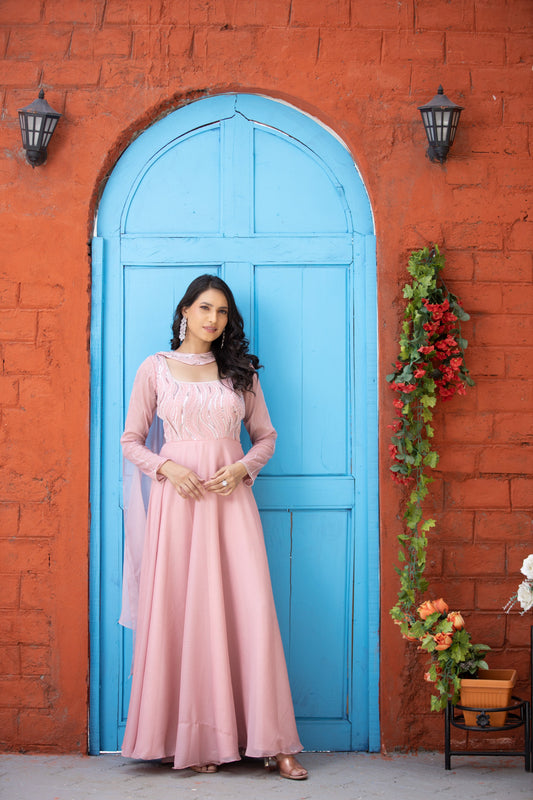 Pink Anarkali with necklace duppata