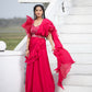 Hot pink ruffle sharara saree with detachable belt