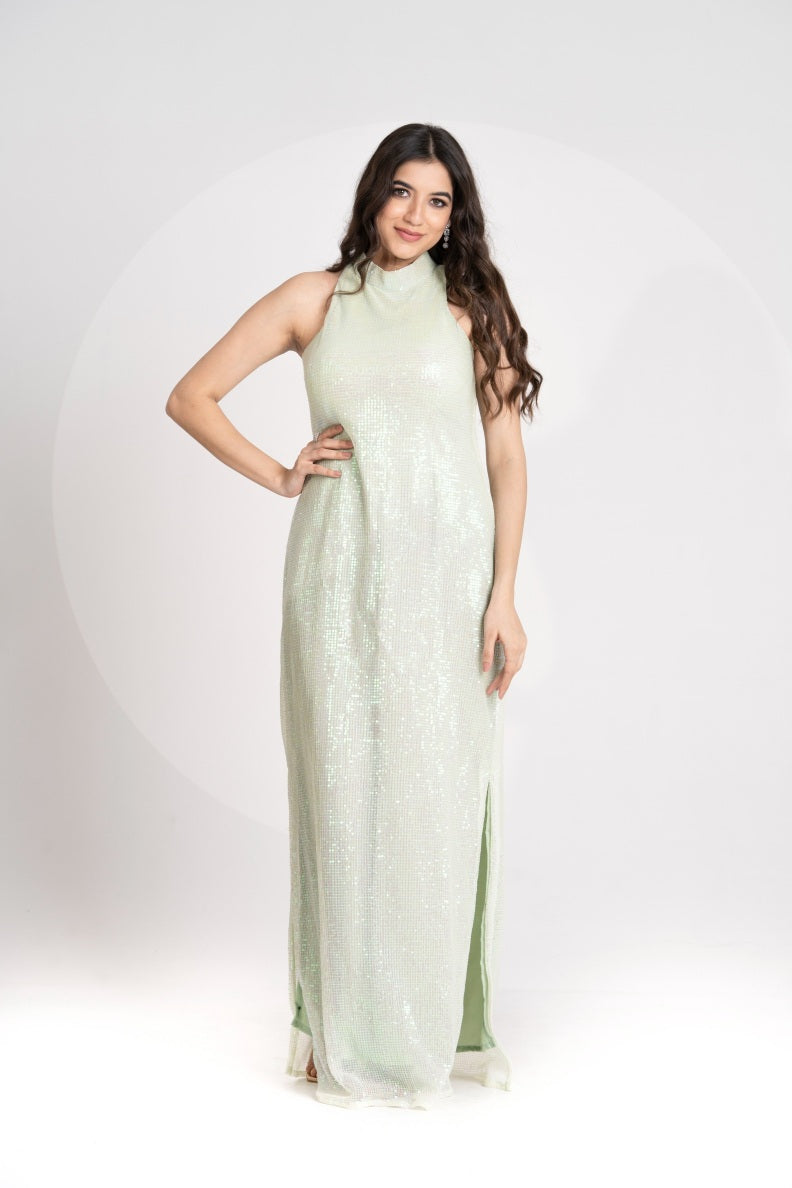 Lime sequence party dress