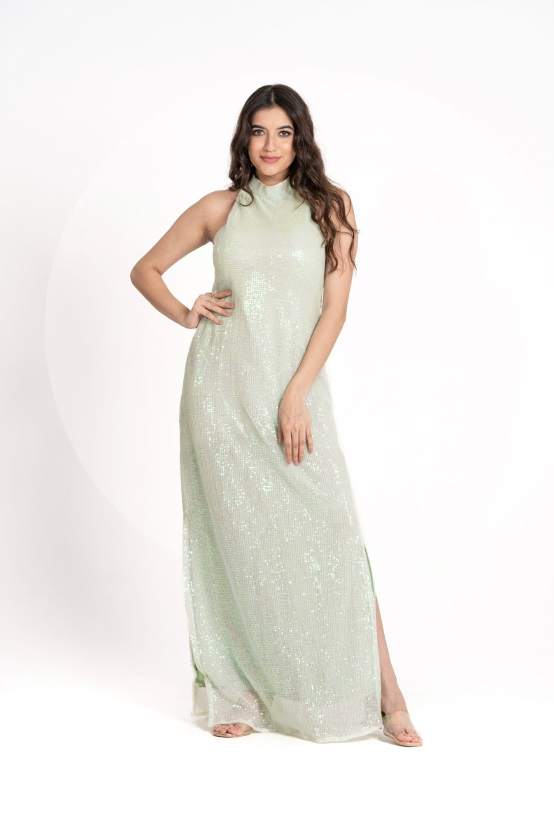 Lime sequence party dress