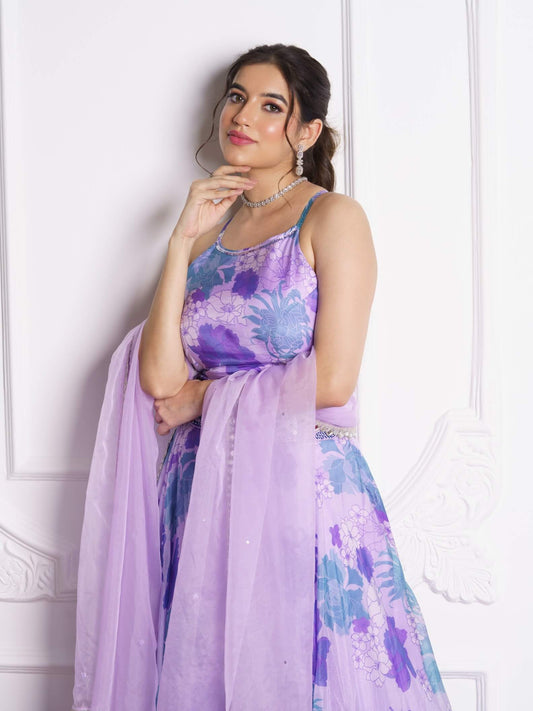 Lilac floral lehenga