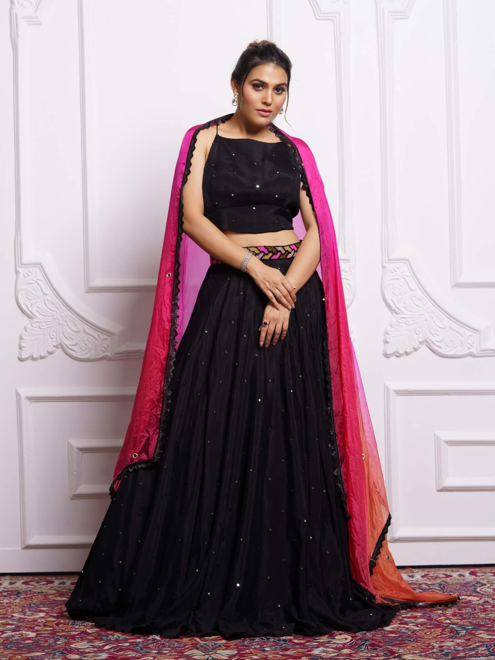 Buy Women's Semi-stitched Embroidered Net Lehenga Choli with Dupatta set ( Black to Pink) Online at Best Prices in India - JioMart.