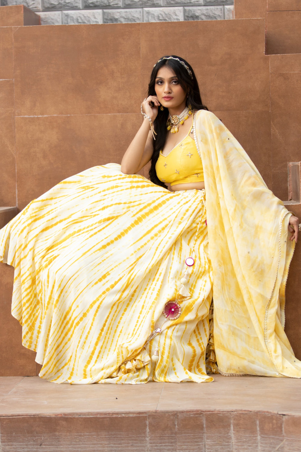 Specialised Yellow And Rose Pink Color Lehenga Saree